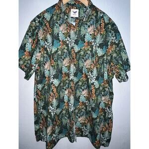 Yiume Hawaiian Shirt Mens 4XL Green AOP Tropical Leaf Print Button Front Cotton